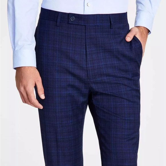 Calvin Klein Men's Slim-Fit Stretch Dress Pants Blue/Black Plaid 38x32 New Tags - Picture 2 of 9